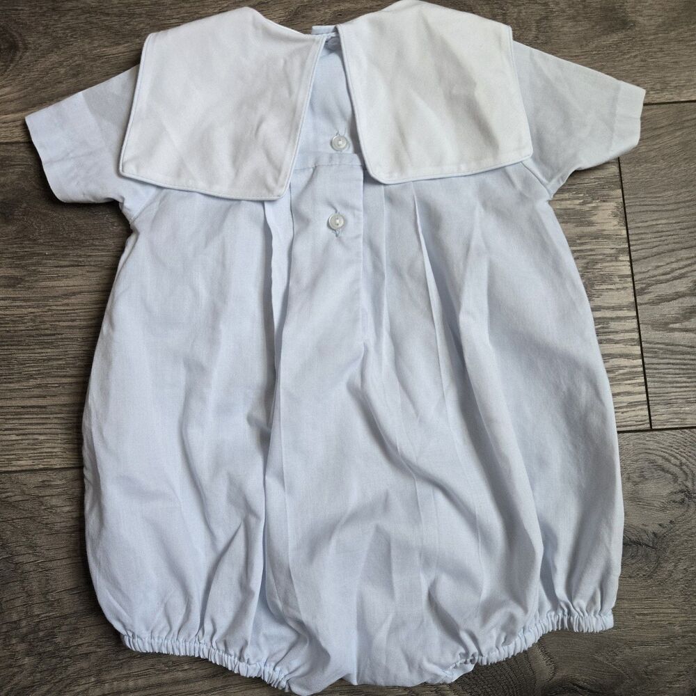 Petit Ami Vintage Style Pastel Embroidered Train Baby Boy Bubble Romper 3 Mos - Picture 4 of 9
